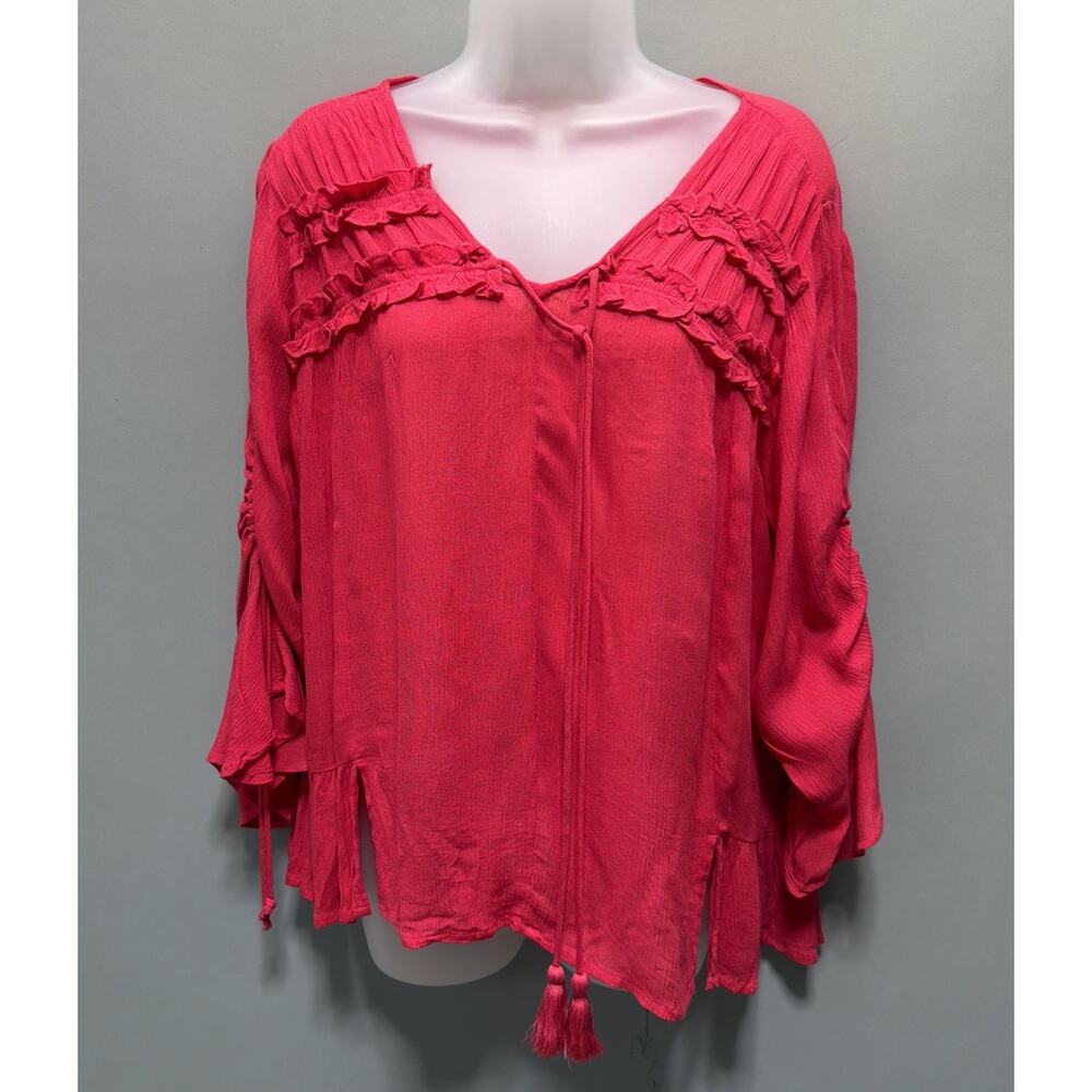 Rock & Indigo Womens Blouse Sz Meduim Red Ruffle Long Sleeve peasant NWT